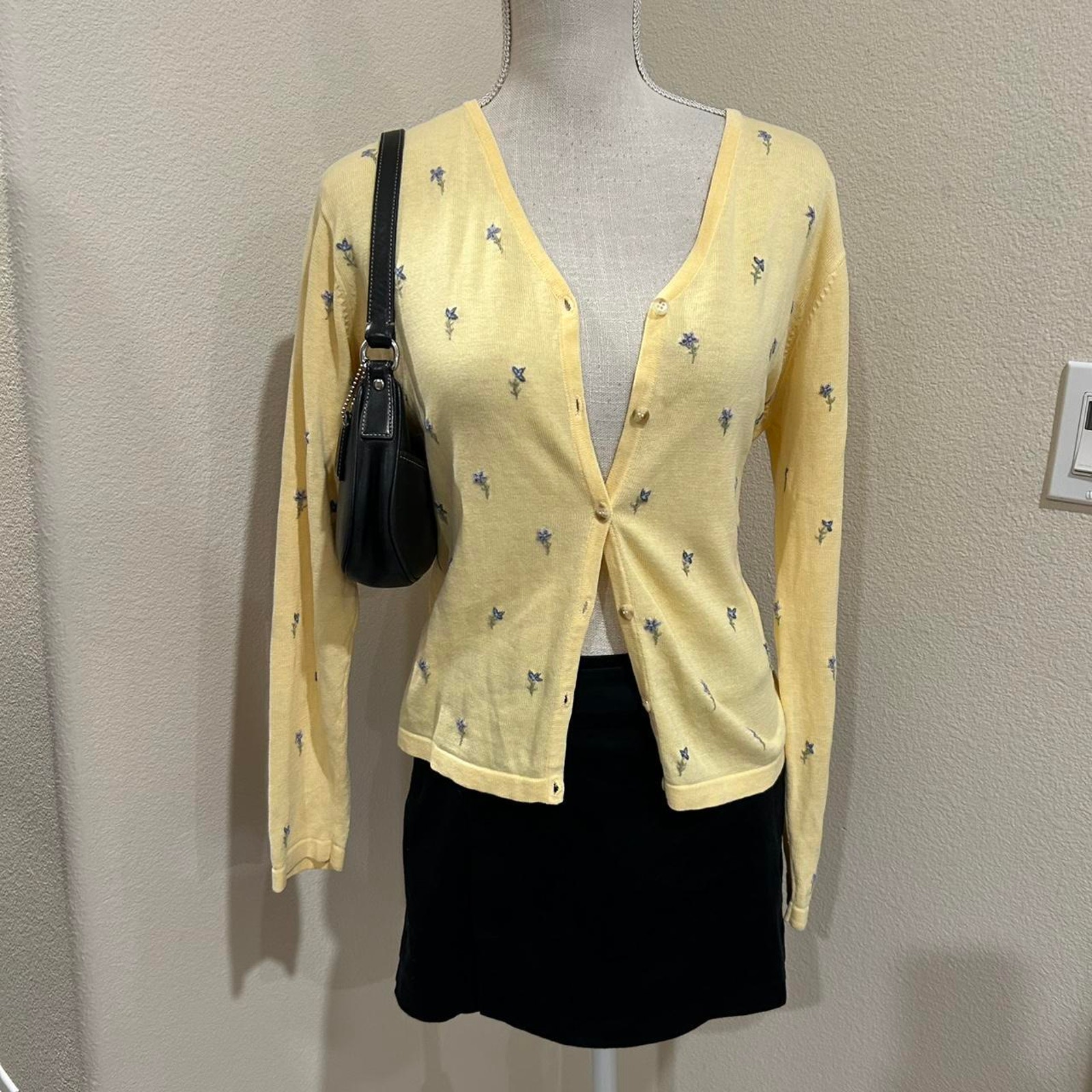 Christopher Banks Yellow And Blue Floral Embroidered Cardigan. Size Small